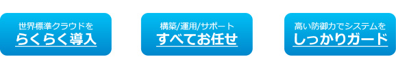 世界標準クラウドをらくらく導入、構築/運用/サポートすべてお任せ、高い防御力でシステムをしっかりガード